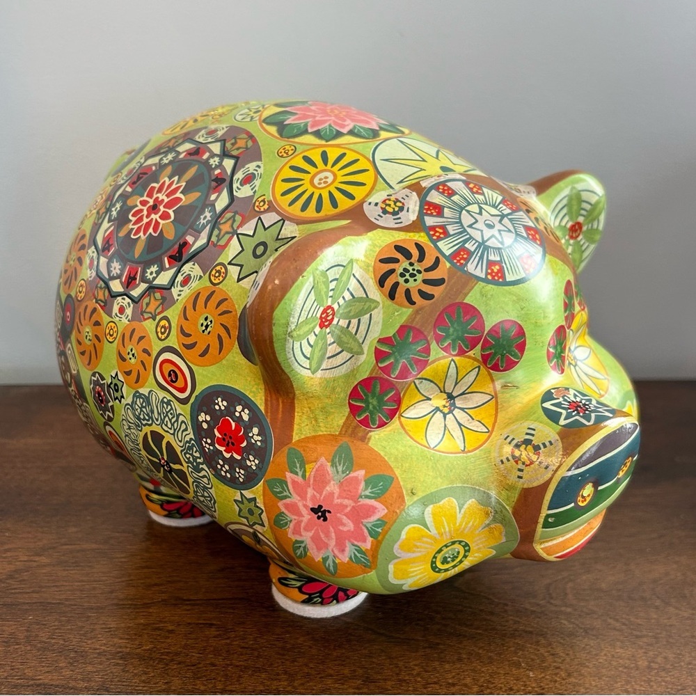 Vibrant Green and Blue Storage Piggy Bank with Retro Flair